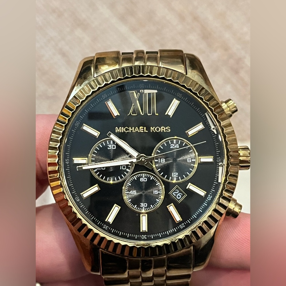 Michael Kors gold-tone stainless steel chronograph watch (needs battery)